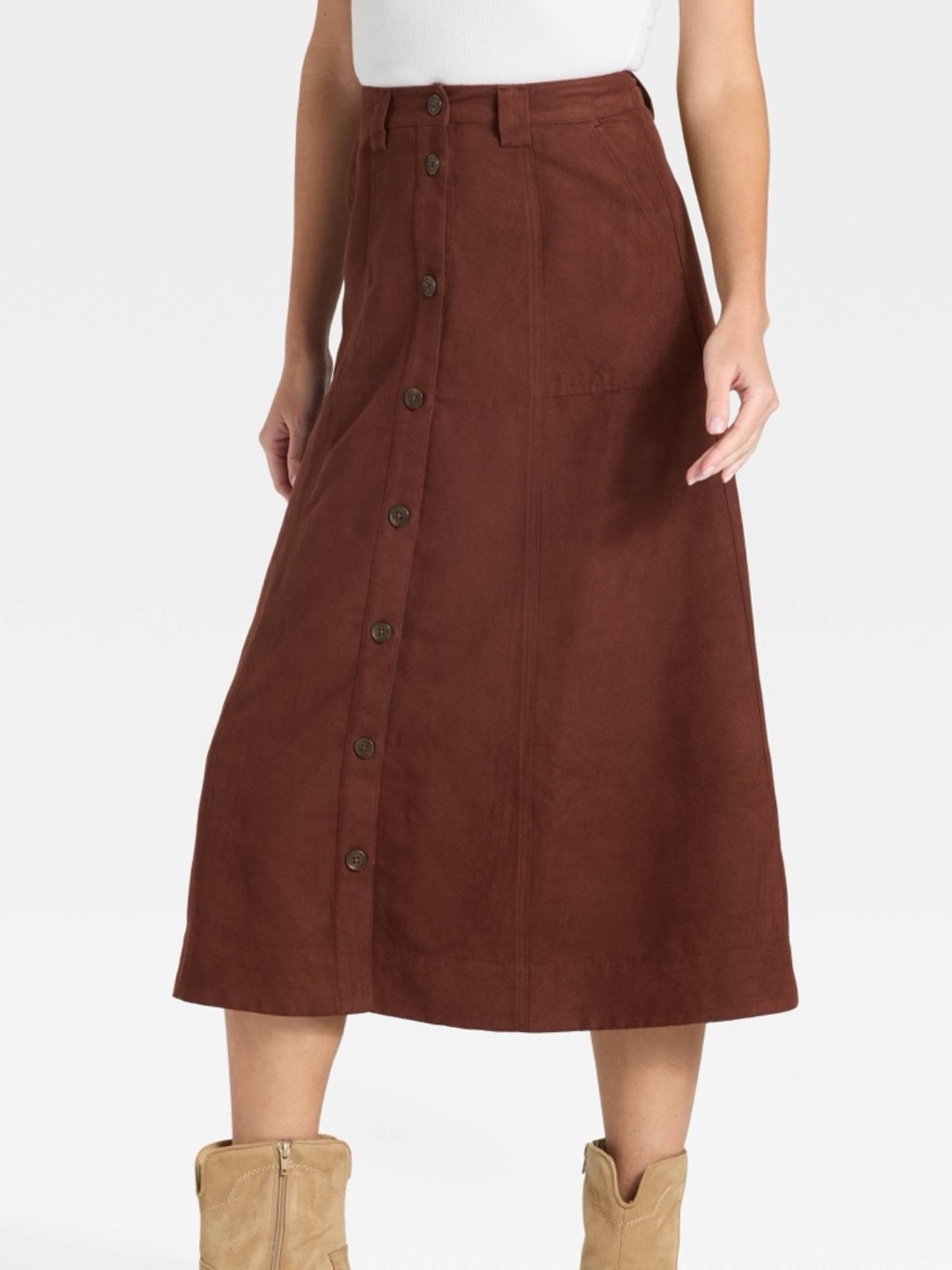 NWT Women's Faux Suede Midi A-Line Skirt - Universal Thread - Brown Sz 4